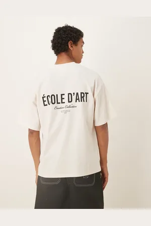 SELECTED Oversized heavyweight t-shirt with text back print in cream-White