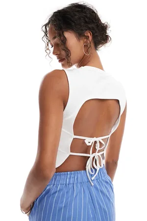 ONLY Open back sleeveless ribbed top in white