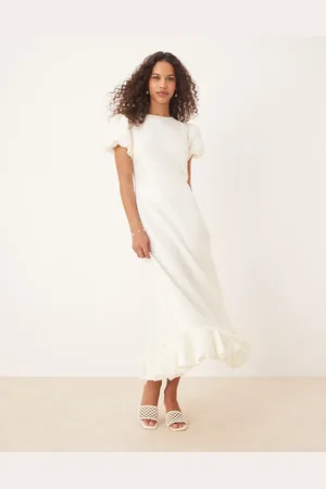 Sister Jane Puff sleeve bubble hem maxi dress in ivory-White
