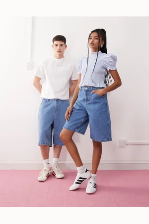 Reclaimed Unisex denim jorts in bleach wash
