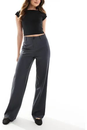 Bershka High waisted wide leg tailored pants in charcoal
