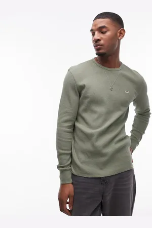 Tommy Hilfiger Waffle long sleeve top in khaki green