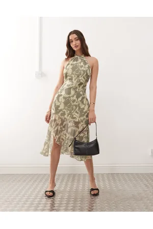 Motel Tanta halter neck blurred floral print midaxi dress in yellow