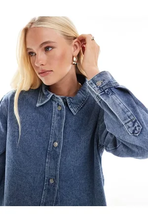 ONLY Oversized denim shirt in light wash blue