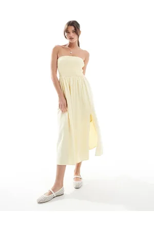 Hollister Strapless drop waist panelled midi dress in -Yellow