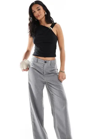Bershka Petite high waisted wide leg tailored pants in