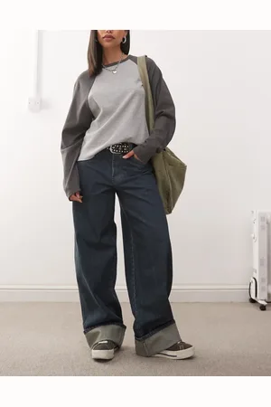 COLLUSION X002 baggy jeans with turn up hem in dirty wash-Navy