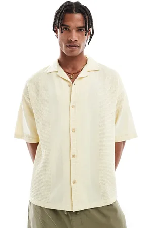 Pull&Bear STWD waffle textured short sleeve shirt in butter