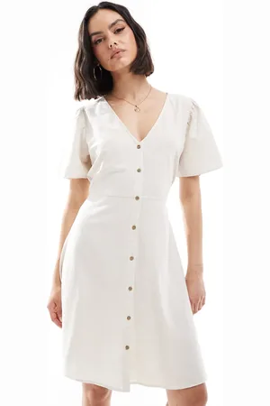 ONLY Linen mix tea dress in stone-Neutral