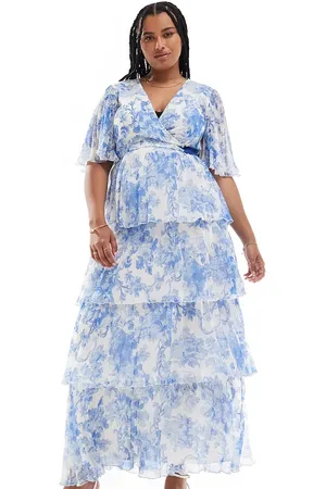 ASOS ASOS DESIGN Curve exclusive kimono sleeve maxi dress with tiered skirt in pleat in print-Multi