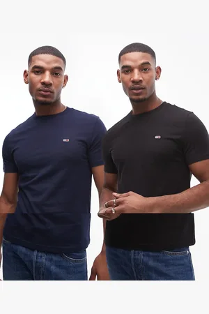 Tommy Hilfiger 2 pack slim logo t-shirts in black/navy