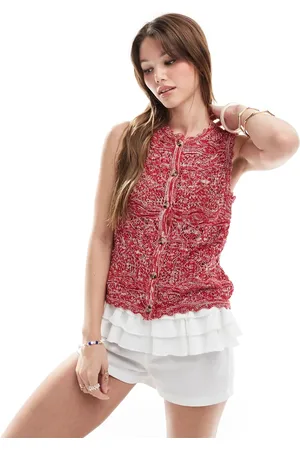 Threadbare Crochet knit button down waistcoat in