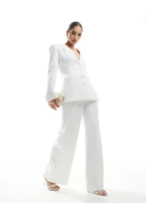 Six Stories Bridal wide leg tailored pants in (part of a set)-White
