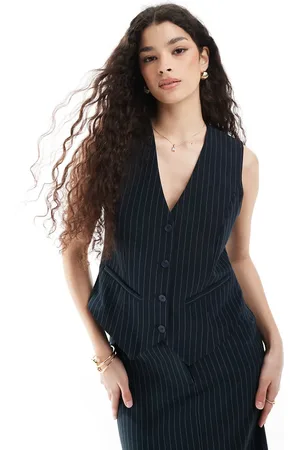Pieces® Tailored waistcoat in navy pinstripe (part of a set)