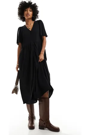 Monki Short sleeve button through midi dress in