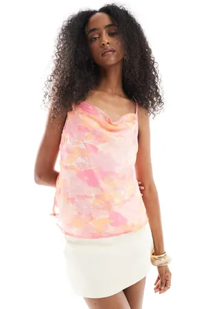 VERO MODA Smilla cowl neck cami top in pink blurred floral
