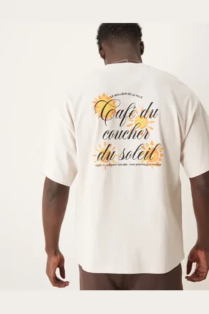 SELECTED Oversized heavyweight t-shirt with sun back print in cream-White