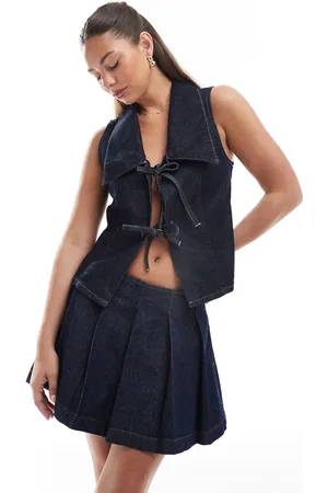 ASOS Pleated denim mini micro skirt in -Navy