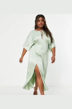 ASOS ASOS DESIGN Curve panelled satin midi dress with keyhole in green