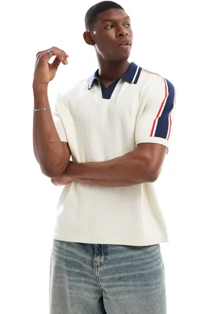 Hollister Knitted contrast collar preppy polo top in -Neutral