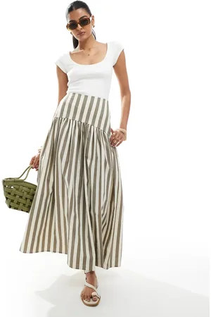 ASOS Drop waist linen look maxi skirt in natural -Multi