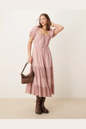 Free People Falling Sun lace insert midi dress in -Pink