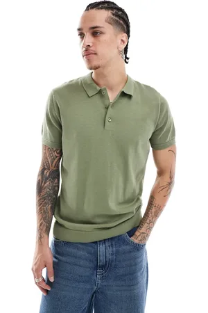 New Look Knitted short sleeve polo in -Green