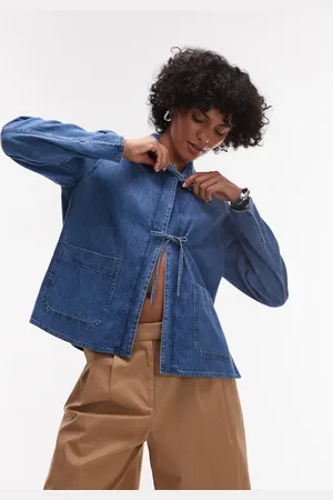 ARKET Denim shacket with tie front detail in