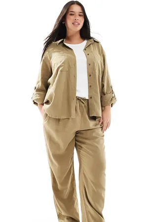 ONLY Linen mix pull on pants in light (part of a set)-Green