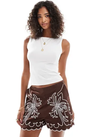 Stradivarius STR slash neck sculpt tank top in -Neutral