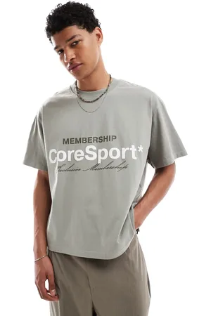 JACK & JONES Boxy crop t-shirt with front print in khaki-Green