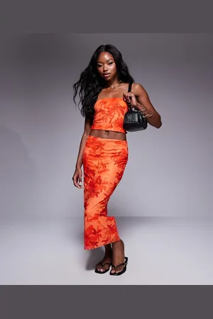 Princess Polly Mesh bandeau top and low rise midi skirt full set in palm print