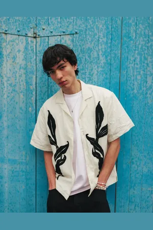Topman Short sleeve floral embroidered shirt in white