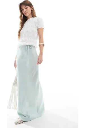 ASOS Linen blend bias maxi skirt in -Blue
