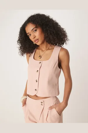 VILA Square neck button front tailored waistcoat in (part of a set)-Pink