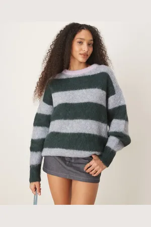 Free People Striped alpaca blend oversized jumper in green and grey