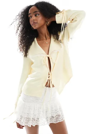 Miss Selfridge Satin tie front collared shirt in