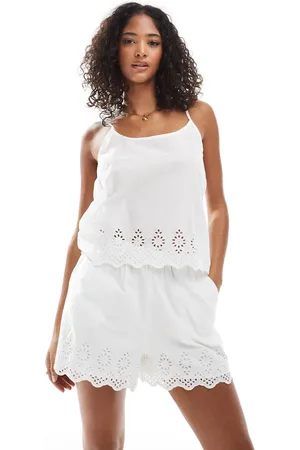 ONLY Pointelle detail shorts in white (part of a set)