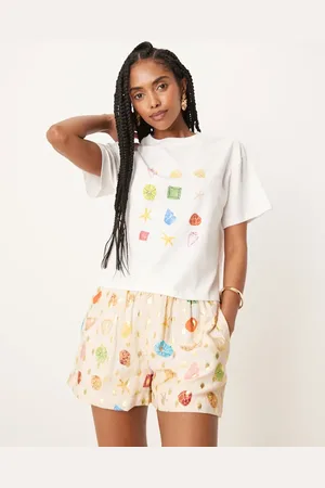 Never Fully Dressed Multi-colour shell print shorts in (part of a set)-White