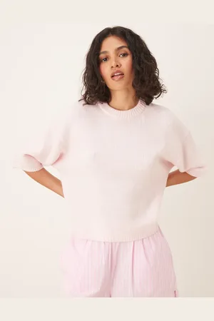 Gina Tricot Short sleeve knitted crew neck puff sleeve top in