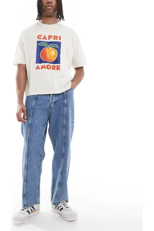 JACK & JONES Baggy fit jeans with seam detail in mid blue