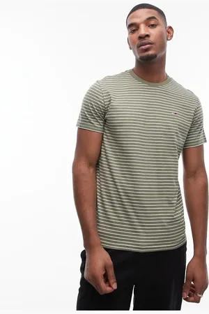 Tommy Hilfiger Slim stripe t-shirt in green and off white