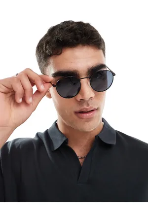 JACK & JONES Metal frame round sunglasses in black