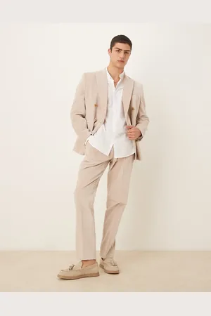 ASOS Slim pleat front suit pants in cotton velvet-Neutral