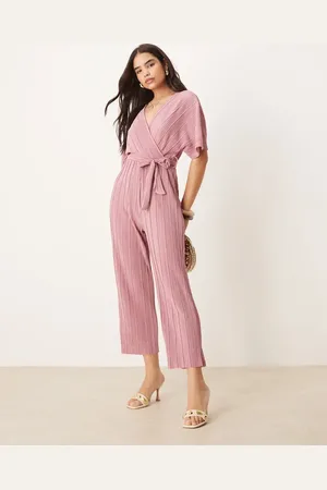 Y.A.S Plisse wrap front jumpsuit in pink
