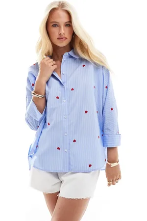 ONLY Heart embroidery shirt in stripes