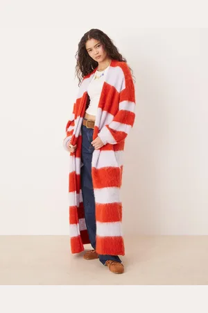 Free People Fluffy longline oversized cardigan in red and lilac-Multi