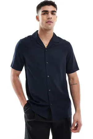 French Connection French Connection short sleeve linen revere shirt in navy