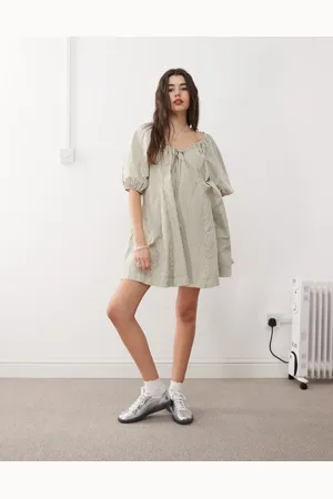 COLLUSION Smock dress in stripe-Blue