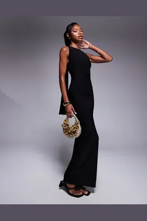 Kaiia Exclusive slinky racerneck gathered back drape detail maxi dress in